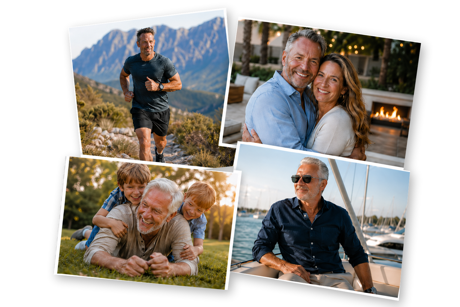 Collage of men enjoying active, healthy lifestyles with family
